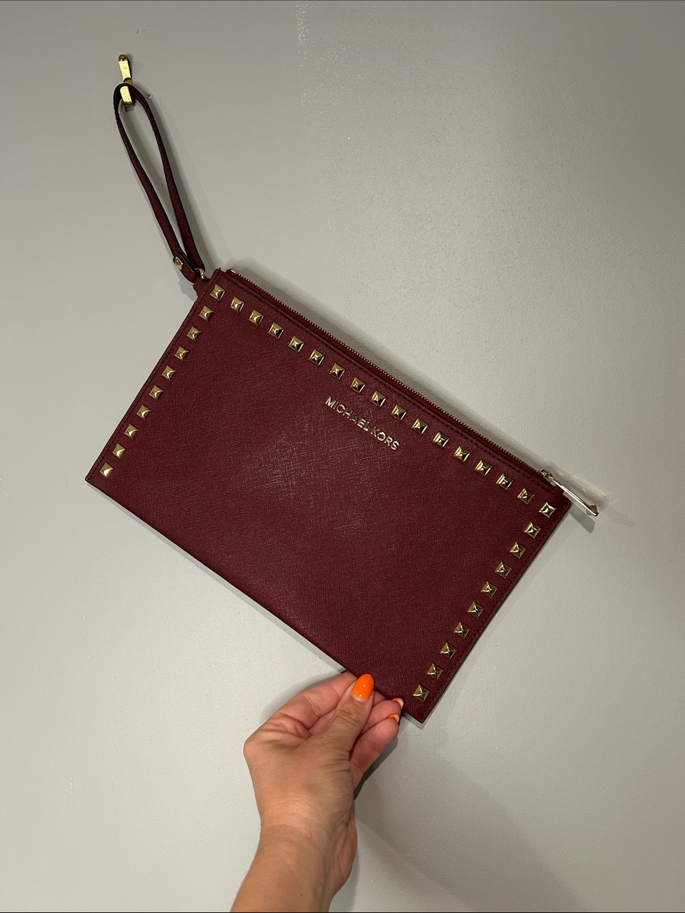 Michael Kors Wine Studded Wristlet Clutch